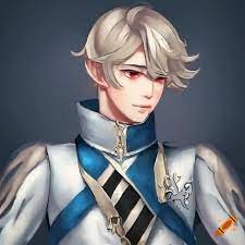 Male corrin fire emblem as a nutcracker prince, silver jacket,  painting-style on Craiyon