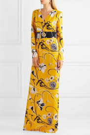 Saffron Belted Floral Print Crepe Gown Emilio Pucci Fashion Beautiful Dresses Emilio Pucci