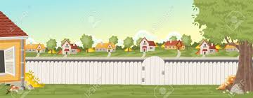 While bright white is the most popular color of vinyl privacy fences, both tan, khaki and other colors are also available. Wood Fence On The Backyard Of A Colorful House In Suburban Neighborhood Royalty Free Cliparts Vectors And Stock Illustration Image 74897210