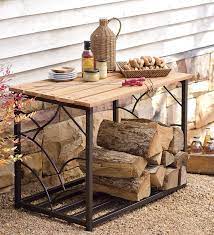 Outdoor Eucalyptus Storage Table With Steel Frame Outdoor Firewood Rack Wood Rack Firewood Storage