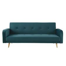 Canape Lit 3 Places En Velours Bleu Petrole Broadway Maisons Du Monde Slaapbank Broadway Woonkamer