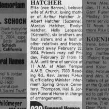 Obituary for Etta HATCHER