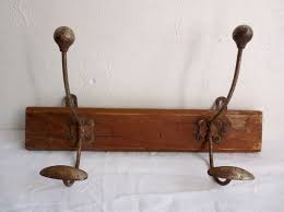 Vintage French Coat Rack Wood Coat And Hat Hooks With 2 Double Metal Pegs French Vintage Hat Hooks French Flea Market Style