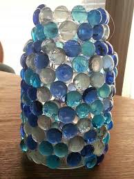 Hot Glue Mason Jar Flat Marbles Candles Crafts Marbles Crafts Gem Crafts