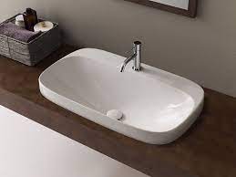 Lavabo Semiempotrado Rectangular De Ceramica Moon Lavabo Semiempotrado By Scarabeo Ceramiche Lavamanos Fregaderos Y Lavabos Lavabos
