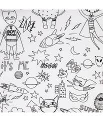 TISSU ENFANT SUPER HERO COTON A COLORIER Blancnoir Bleu vendu au mètre -  Tissus à la coupe - Tissu - Coupons - Couture | Cultura