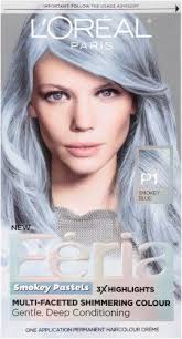 L Oreal Paris Feria Smokey Pastels Multi Faceted Shimmering Colour P1 Smokey Blue Black Dyed Hair Blue Silver Hair Color Permanent Hair Color