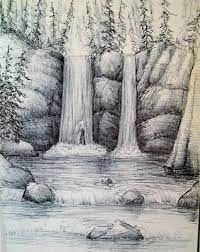 Forest Drawing Waterfall By Georges St Pierre Landscape Drawing Easy Waterfall Drawing Landscape Pencil Drawings
