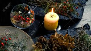 Dried herbs and flowers for candles. Mystical Background Dry Herbs Flowers Berries And Candles On The Table Stock Photo Picture And Royalty Free Image Image 138609651