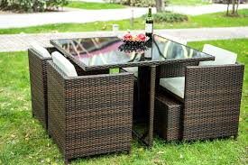 Merax 9 Pcs Rattan Cube Garden Furniture Set Dining Set Outdoor Wicker Cushioned Chair And Ottoma Outdoor Wicker Furniture Outdoor Wicker Garden Furniture Sets