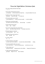 Nicholas will be put to the test and soon Twas The Night Before Christmas Quiz English Esl Worksheets For Distance Learning And Physical Classrooms