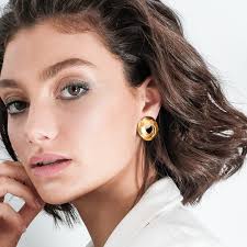 Gold Stud Earring, Large Stud Earring, Round Earring, Round Stud Earring,  Unique Stud Earring, Golden Post Earring, Gold Round Earring