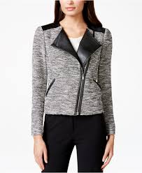 Calvin Klein Tweed Faux Leather Moto Jacket All Suits Suit Separates Women Blazer Jackets For Women Faux Leather Moto Jacket Black Faux Leather Jacket