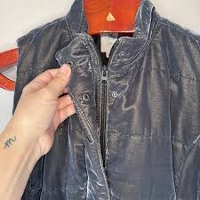 J.Jill Velvet Flagstone Blue Puffer Vest Shimmer Iridescent Quilted Velvet  Gray