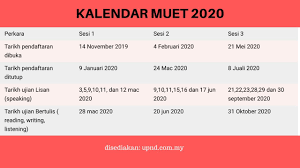 Tarikh pendaftaran dan peperiksaan muet 2020 terkini. Jadual Kalendar Peperiksaan Muet 2020 Semua Sesi