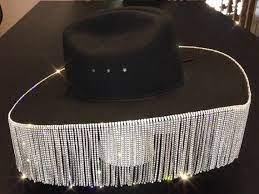 Cowboy Hat With Rhinestone Fringe On The Brim Of The Hat Cowboy Hats Cowgirl Costume Rhinestone Cowboy