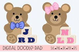 Download Teddy Bear Svg Monogram With Blocks For Silhouette Cricut 220405 Cut Files Design Bundles