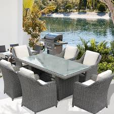 This New Deluxe 7 Piece Dining Set With Cushion For 6 That Features 6 Seat And Back Padded Chairs Rectangle D Patio Dining Set Patio Dining 7 Piece Dining Set