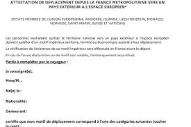 Exemple de modèle de lettre d'attestation sur l'honneur d'hébergement gratuit et vierge au format pdf ou word à remplir en ligne, à télécharger et à imprimer. Attestation De Voyage A Telecharger Ici Quels Motifs Imperieux Pour Rentrer Et Sortir De France