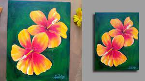 Step By Step Peinture Acrylique Fleurs Sur Toile Hibiscus Tutoriels De Flower Painting Canvas Acrylic Painting Flowers Flower Canvas