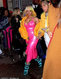 Fefe 6ix9ine but only nicki minaj~elorvia. Nicki Minaj Pours Into Pink Pvc Dress And Matches Tekashi 6ix9ine S Rainbow Hair Daily Mail Online
