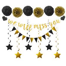 If you are the retiree's employer, you might want to provide the cake along with a gift. Farewell Party Decorations Supplies Kit 14pcs We Will Miss You Banner Triangle Flag 6pcs Star Swirl 6pcs Pom Great For Retirement Farewell Going Away Job Change Party Decorations Black Gold