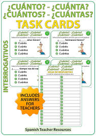 Spanish Task Cards The Difference Between Cuanto Cuantos Cuanta Cuantas Interrogativos Spanish Teacher Resources Task Cards Spanish Classroom Activities