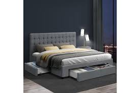 artiss fabric bed frame 4 storage drawers avio collection king grey beds bed frames fabric bed frame queen size bed frames king size bed frame