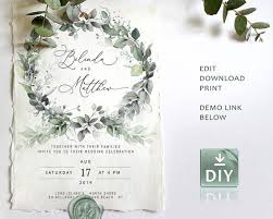 Navy Greenery Eucalyptus Wedding Invitation Editable Invitation Template Boho Wedding Invite Bohemian Wedding Digital Download Invites Diy Wedding Invitations Templates Wedding Invitation Templates Wedding Invitations Diy