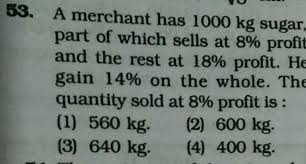 A Merchant Has 1000kg Sugar Part Of Which Sells At 8 Profitt And The Rest