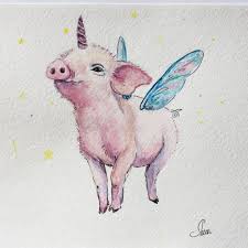 Watercolor Unicorn Pig By Yasha Tronova Inatagram Yasha Tronova Unicorn Painting Unicorn Artwork Pig Painting