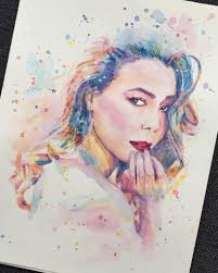 Watercolor wash of red barn in fall