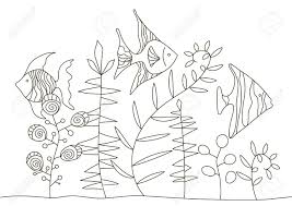 More marine animals coloring pages. Hand Drawing Coloring Pages For Children And Adults A Beautiful Beautiful Coloring Book In A Linear Style For Creativity Antistress Coloring Book With Tropical Fish Algae Ocean Underwater World Royalty Free Cliparts