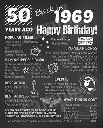 Birthday Gift For 50 Year Old Man Who Has Everything Uk Printable Poster Uk 50th Birthday Instant Digital Download Back In 1969 Uk 50 Years Old 1969 Fact Si In 2020 50th Birthday Surprise 50th Birthday Party 50th Party