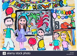 Kind Zeichnen Zeichnen Malen Malerei Frohes Neues Jahr Partei Zu Hause Mit Familie Und Feuerwerk Kinder Zeichnet Die Farben Kid Art Stockfotografie Alamy