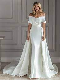 Maybe you would like to learn more about one of these? Weisses Vintage Brautkleid Mit Zug Satin Aus Der Schulter Brautkleid Plissee Meerjungfrau Brautkleider Milanoo Com