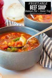 Thick Hearty Vegetable Beef Soup Is Full Of Ground Beef Tasty Vegetables A Delicious Broth And Shor Beef Soup Vegetable Beef Soup Instant Pot Dinner Recipes