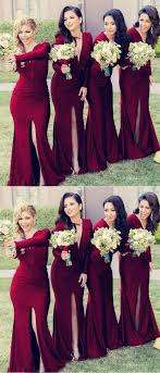 Rosafashion Womens Mermaid Evening Dress Long Sleeve Bridesmaid Dress Burgundy Bridesmaid Dresses Long Bridesmaid Dresses Red Long