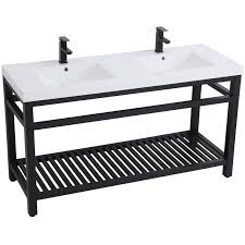 Elegant Decor Raya 60 Double Resin Top Metal Bathroom Vanity In Black Vf14060dbk