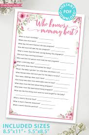 Baby shower games » printable baby shower games » who knows mommy / who knows daddy? Who Knows Mommy Best Baby Shower Game Pink Flowers Press Print Party
