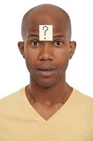 So Many Unanswered Questions...an African-American Man with a Question Mark  Stuck To His Forehead. Stock Image