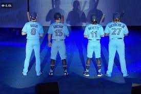 The baby blue uniform, accented in navy blue, is a nostalgic look for those who remember the teams of the past that donned similar current blue jays are excited to wear the new uniforms on the field. Blue Jays Announce Newblue Uniforms Bluebird Banter