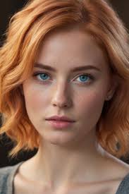 Hyper-realistic portrait of a character with peach hair