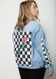 Black And White Checkered Denim Jacket Plus Light Wash Checkered Print Side Striped Jean Jacket Plus Size Outfits Striped Jeans Womens Gingham