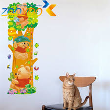 Winnie The Pooh Bear Growth Chart Wall Stickers For Kids Room Decoration Home Decals Animal Tree Height Measure Wall Mural Art
