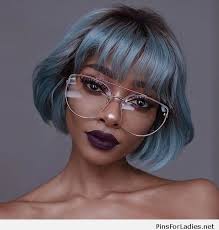 It is same for blue and purple too. Amazing Short Blue Hair And Glasses And Purple Lips Pins For Ladies