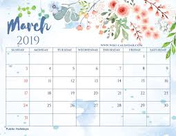 Free Printable March 2019 Floral Calendar With Holidays June Calendar Printable Printable December Calendar August Calendar