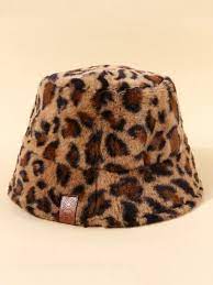 Leopard Pattern Fluffy Bucket Hat In 2021 Fluffy Bucket Hat Leopard Bucket Hat Leopard Pattern