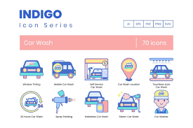 70 Car Wash Icons Indigo Series Car Wash Steam Car Wash Waterless Car Wash