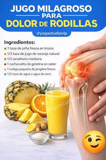 🦵🥤 **Jugo natural para apoyar tus rodillas y articulaciones** Si sufres  de molestias en las rodillas, sabes lo incómodo que puede ser caminar,  subir escaleras o incluso estar mucho tiempo de pie.